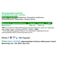 MUTTERKRAUT 180 Kapseln Migränekraut nach HILDEGARD VON BINGEN bei Kopfgewitter NATURDOSIERT = 100% NATUR pur. OHNE ZUSATZSTOFFE.
