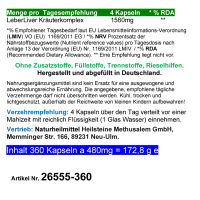 Leber Liver Bitterstoffe & Bitterkräuter Komplex 360 Kapseln 16 Leberkräuter NATUR pur Keine Extrakte OHNE ZUSATZSTOFFE.