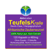TEUFELSKRALLE Wurzel 120 Kapseln Devils Claw Afrikanische Klette. 100% NATUR pur [OHNE ZUSATZSTOFFE]