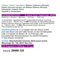 SCHLAF GUT 120 Gute NACHT Kapseln 100% NATUR pur - BALDRIAN + HOPFEN + MELISSE - Nerven beruhigen - entspannen - gesund schlafen [ohne ZUSATZSTOFFE]