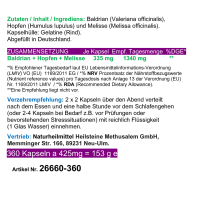 SCHLAF GUT 360 Gute NACHT Kapseln 100% NATUR pur - BALDRIAN + HOPFEN + MELISSE - Nerven beruhigen - entspannen - gesund schlafen [ohne ZUSATZSTOFFE]