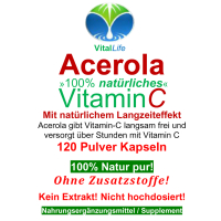 Acerola Kirsche 100% NATÜRLICHES VITAMIN C 120 Pulver Kapseln - NATUR pur!