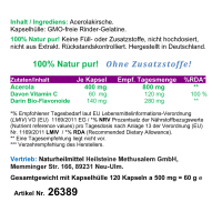 Acerola Kirsche 100% NATÜRLICHES VITAMIN C 120 Pulver Kapseln - NATUR pur!