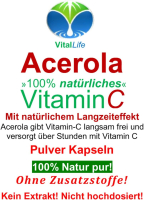 ACEROLA natürliches Vitamin C rein natürlich 120 Kapseln - NATÜRLICHER Langzeiteffekt. Hohe Bioverfügbarkeit. NICHT aus EXTRAKT. NATUR pur. OHNE Zusatzstoffe.