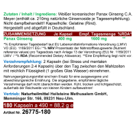 KOREA weißer PANAX GINSENG C.A. Meyer 180 Pulver Kapseln. OHNE ZUSATZSTOFFE 100 % Natur pur ca. 20 % Ginsenoside. Traditionell geschätzt für Vitalität, Fokus & Ausdauer.