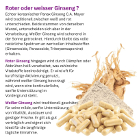 KOREA weißer PANAX GINSENG C.A. Meyer 180 Pulver Kapseln. OHNE ZUSATZSTOFFE 100 % Natur pur ca. 20 % Ginsenoside. Traditionell geschätzt für Vitalität, Fokus & Ausdauer.