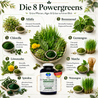 Green Power Greens 8x Chlorophyll Supergreens 360 Pulver Kapseln Alfalfa Brennnessel Chlorella Gerstengras Löwenzahn Matcha Spirulina Weizengras. Natur pur. Ohne Zusatzstoffe.