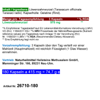 Löwenzahn Wurzel Dandelion Root 180 Pulver Kapseln