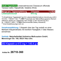 Löwenzahn Wurzel Dandelion Root 360 Pulver Kapseln