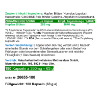 HOPFEN Hopfenblüten 180 Kapseln Wechseljahre, innere Ruhe, Entspannung 100% Natur pur. OHNE ZUSATZSTOFFE.