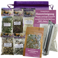 Energetische HAUSREINIGUNG räuchern. 9-TLG RÄUCHER-Set mit Räuchermischung [Kräuter & Engel] + Räucherkohle + Anleitung + ZUBEHÖR + TÄSCHCHEN.