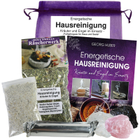 Energetische Hausreinigung Kräuter und Engel zum räuchern & Ausräuchern von Haus + Wohnung. 8-tlg Räucherset mit Buch, Schutzsteine & Räucherzubehör.