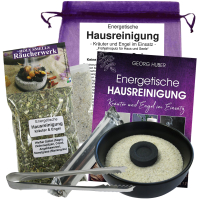 Energetische Hausreinigung Kräuter & Engel Räuchern 7 teiliges Set mit schwarzer Schale