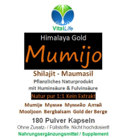 Mumijo Shilajit 180 Kapseln. Mumijo, auch Shilajit, Asil, Mooljoon, Bergbalsam oder Himalaya Gold genannt, ist ein einzigartiges harzähnliches Naturprodukt aus naturgepressten Wurzelsäften, natürlich fermentierten Kräutern und organisch gebundenen Mineral
