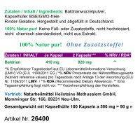 Baldrian 720 Wurzel Pulver Kapseln OHNE Zusatzstoffe NATUR pur