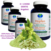 HOPFEN Hopfenblüten 720 Kapseln Wechseljahre, innere Ruhe, Entspannung 100% Natur pur. OHNE ZUSATZSTOFFE. ►3+1 Dose GRATIS.