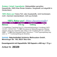 Melisse Zitronenmelisse 720 Kapseln NERVENKRAUT FRAUENWOHL HERZTROST 100% NATUR PUR - OHNE Zusatzstoffe!