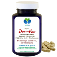 DarmKur 120 Kapseln Darmreinigung Darmsanierung Darmreinigungskur - Flohsamen Bentonit Präbiotika - Glücklicher Darm dank Top 3 Darmlieblinge für Ballaststoffe Darmflora aufbauen und Darmbakterien in EINEM.