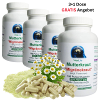 MUTTERKRAUT 720 Kapseln Migränekraut nach HILDEGARD VON BINGEN bei Kopfgewitter 100% NATUR pur. OHNE ZUSATZSTOFFE. ►3+1 GRATIS Angebot.
