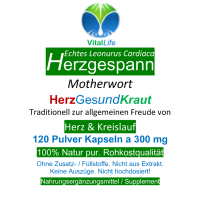 Echtes HERZGESPANNKRAUT 120 Kapseln Herzgespann [Herz & Kreislauf] HerzGesundKraut nach Hildegard von Bingen (Motherwort Leonurus Cardiaca) 100% NATUR PUR! Ohne ZUSATZSTOFFE.