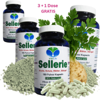 SELLERIE 720 (4x180) Kapseln Selleriewurzel Schale Blätter Stängel nach Hildegard von Bingen. 100% NATUR pur. OHNE ZUSATZSTOFFE ►3+1 Dose GRATIS Angebot.