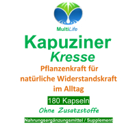Kapuzinerkresse 180 Kapseln Senföle für Immunsystems & Abwehrkräfte - 100% Natur pur. OHNE Zusatzstoffe.