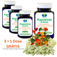 Kapuzinerkresse 720 (4x180) Kapseln Senföle für Immunsystems & Abwehrkräfte - 100% Natur pur. OHNE Zusatzstoffe ►3+1 GRATIS Angebot.