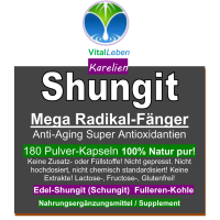 Edelschungit Schungit Elite Shungite 180 Pulver Kapseln. Premium Qualität aus Karelien. 100% NATUR pur! OHNE ZUSATZSTOFFE.