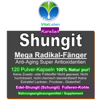 Edelschungit Edler Schungit 120 Pulver Kapseln. Premium Qualität aus Karelien. Balance, Wohlbefinden & Vitalität. 100% NATUR pur! OHNE ZUSATZSTOFFE.