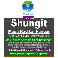 Edelschungit Schungit Elite Shungite 360 Pulver Kapseln. Premium Qualität aus Karelien. 100% NATUR pur! OHNE ZUSATZSTOFFE.