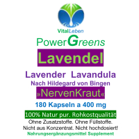 LAVENDEL pur [STRESS & NERVEN-KRAUT] 180 Blüten Pulver Kapseln nach Hildegard von Bingen für Beruhigung + Entspannung & schöner Schlaf + GUTE NACHT [ohne ZUSATZSTOFFE].