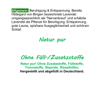 LAVENDEL pur [STRESS & NERVEN-KRAUT] 180 Blüten Pulver Kapseln nach Hildegard von Bingen für Beruhigung + Entspannung & schöner Schlaf + GUTE NACHT [ohne ZUSATZSTOFFE].