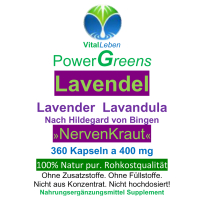 LAVENDEL pur [STRESS & NERVEN-KRAUT] 360 Blüten Pulver Kapseln nach Hildegard von Bingen für Beruhigung + Entspannung & schöner Schlaf + GUTE NACHT [ohne ZUSATZSTOFFE].