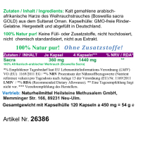 Weihrauch Boswellia Sacra GOLD 120 Pulver Kapseln NATURWEIHRAUCH reines Olibanum Harz KEIN Extrakt OHNE Zusatzstoffe.