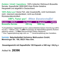 Weihrauch Kapseln Indischer Boswellia Serrata 120 Pulver Kapseln