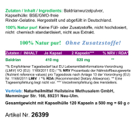 Baldrian 120 Wurzel Pulver Kapseln OHNE Zusatzstoffe NATUR pur
