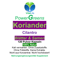 Koriander Cilantro Blätter & Samen 120 Pulver Kapseln Natur Pur KEIN Extrakt OHNE Zusatzstoffe.