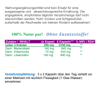 Leber 3 Kräuter Mariendistel Artischocke Löwenzahn 120 Pulver Kapseln