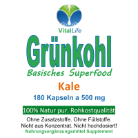 GRÜNKOHL Kale 180 Kapseln Sulforaphan Lutein ANTIOXIDANTIEN BASISCHES Superfood. 100% NATUR pur [OHNE ZUSATZSTOFFE]