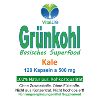 GRÜNKOHL Kale 120 Kapseln Sulforaphan Lutein ANTIOXIDANTIEN BASISCHES Superfood. 100% NATUR pur [OHNE ZUSATZSTOFFE]