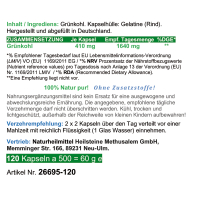 GRÜNKOHL Kale 120 Kapseln Sulforaphan Lutein ANTIOXIDANTIEN BASISCHES Superfood. 100% NATUR pur [OHNE ZUSATZSTOFFE]