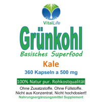 GRÜNKOHL Kale 360 Kapseln Sulforaphan Lutein ANTIOXIDANTIEN BASISCHES Superfood. 100% NATUR pur [OHNE ZUSATZSTOFFE]