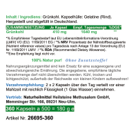 GRÜNKOHL Kale 360 Kapseln Sulforaphan Lutein ANTIOXIDANTIEN BASISCHES Superfood. 100% NATUR pur [OHNE ZUSATZSTOFFE]