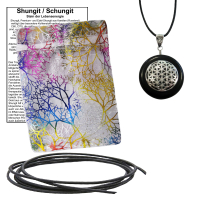 Shungit 5-tlg. Set Donut Anhänger mit Blume des Lebens