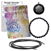 Shungit 6-tlg Set Donut Anhänger mit Blume des Lebens + 6mm Armband