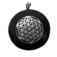 Shungit 6-tlg Set Donut Anhänger mit Blume des Lebens + 6mm Armband