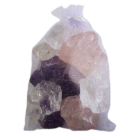 Wassersteine Grundmischung für Edelsteinwasser ROSENQUARZ + AMETHYST + BERGRISTALL 4-tlg Set mit Anleitung & Täschchen.
