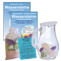 Edelsteinwasser Grundmischung Forte 5-tlg Set Wassersteine + 1 Liter Krug