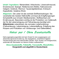 Leber Vital Komplex 360 Leberkapseln 12 Kräuter plus Bitterstoffe mit Mariendistel, Artischocke, Löwenzahn, Enzian, Spargel, Klette, Erdrauch, Kalmus, Galgant, Goldrute, Wermut und Tausendgüldenkraut. 100% NATUR pur. OHNE Zusatzstoffe.