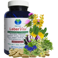 Leber Vital Komplex 12 KRÄUTER plus BITTERSTOFFE 720 (4x180) Leberkapseln mit Mariendistel Artischocke Löwenzahn Enzian Klette Wermut Spargel uvm. 100% NATUR pur. OHNE Zusatzstoffe. 3+1 Dose GRATIS.
